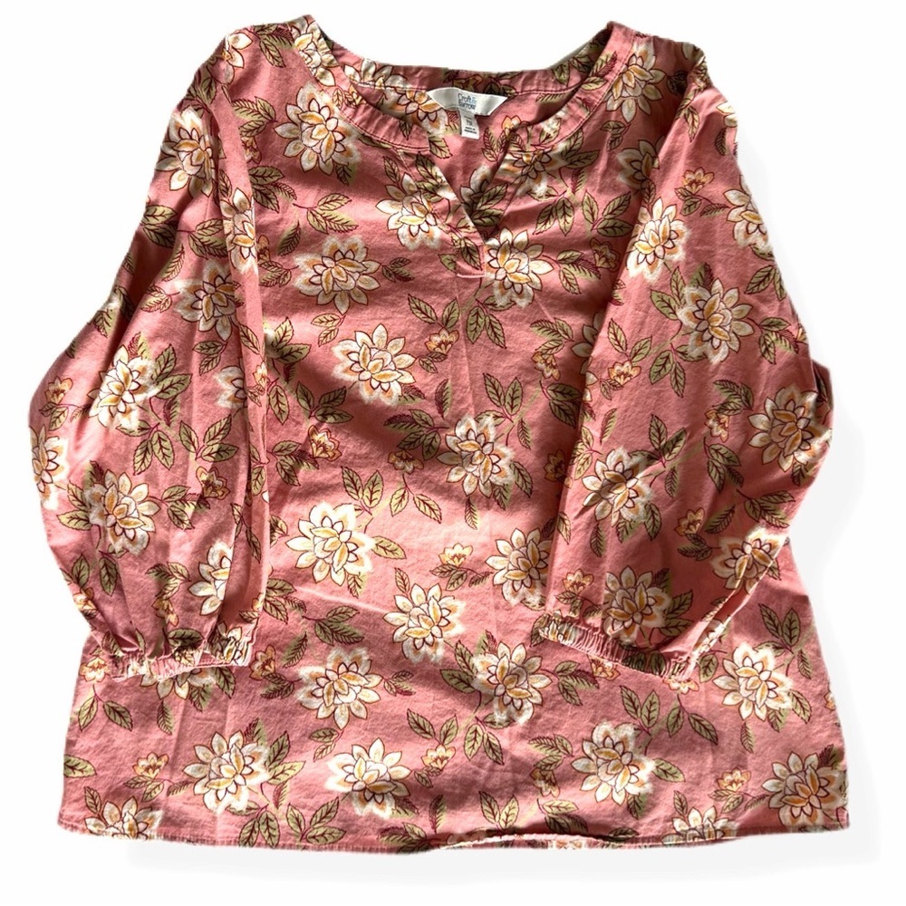 Croft & Barrow Petite Southern Romantic Floral Cotton Blouse Pink Size PM